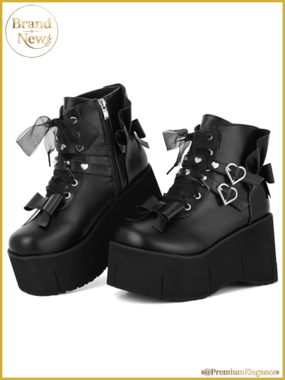 Platform Ankle Boots Faux Leather Lace-Up Combat Goth Rave Shoes